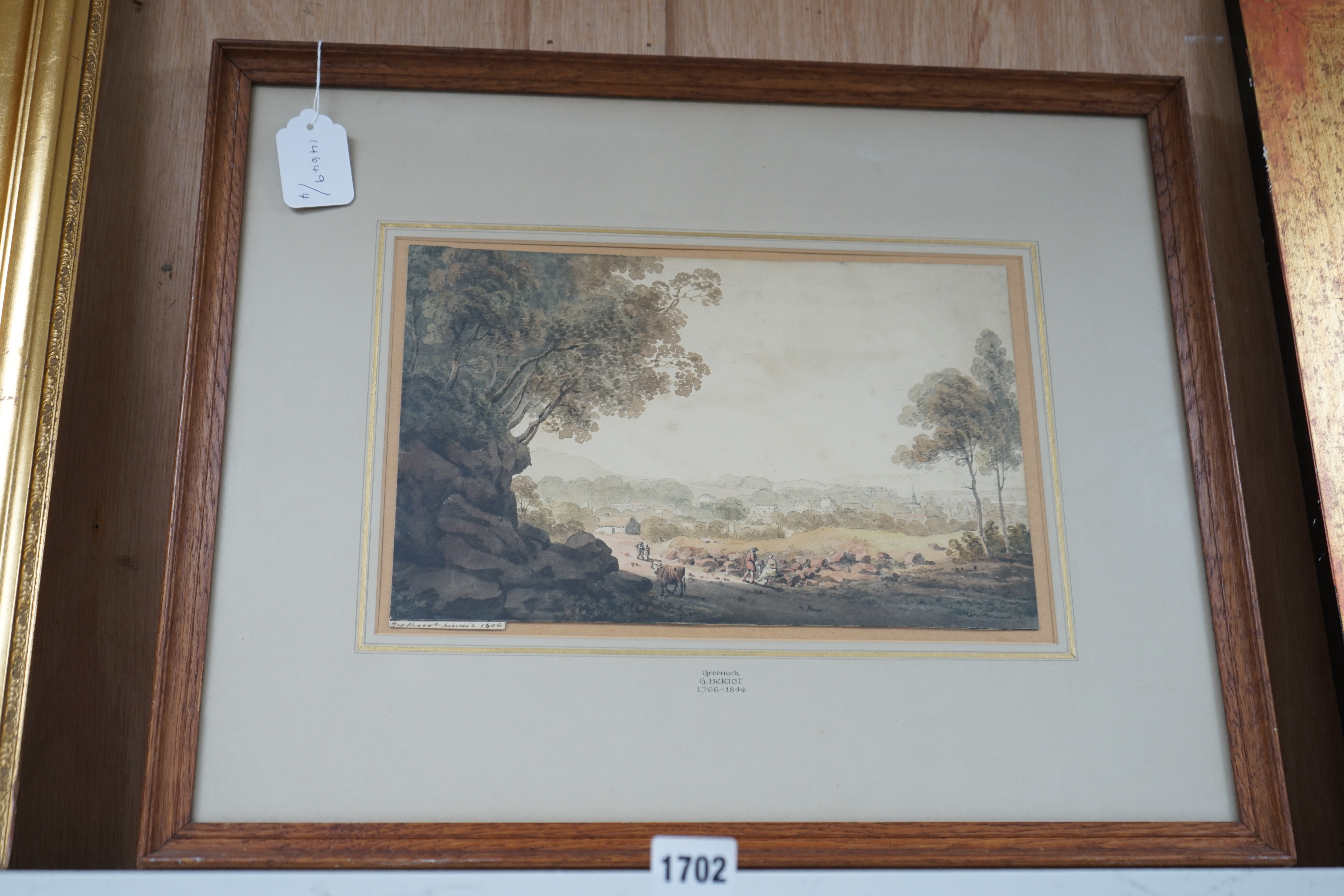 George Heriot (1759-1839), watercolour, ‘Greenock’, signed and dated 1806 in ink, 20 x 32cm. Condition - some fading and discolouration